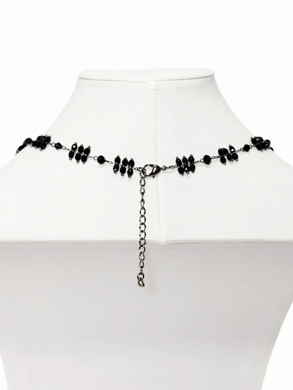 Delicate Faceted Black Beaded Gunmetal Chain Necklace